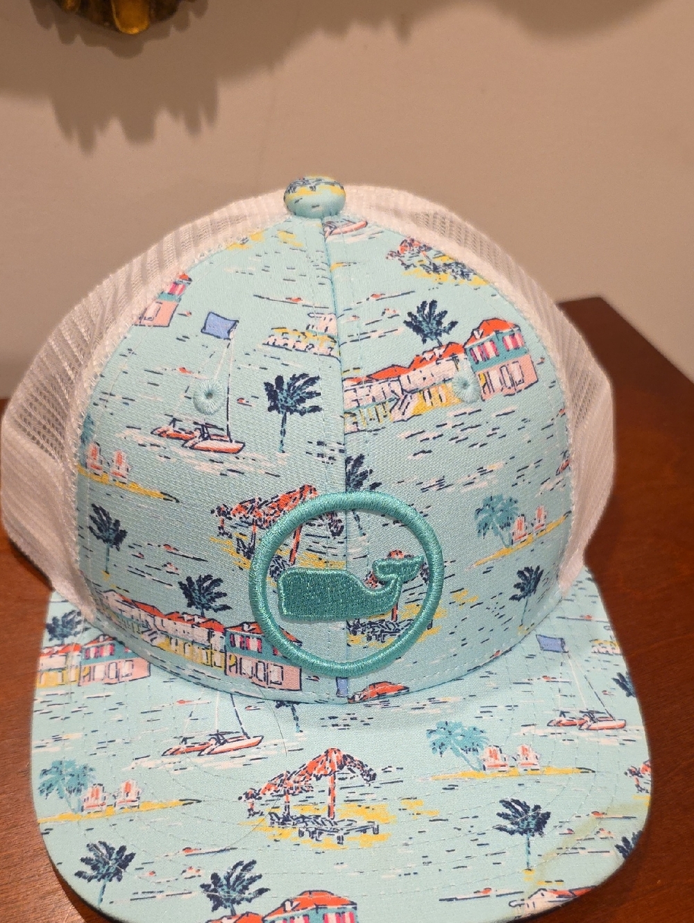 Vineyard Vines Kids Youth Aqua Beach Print Trucker Hat
